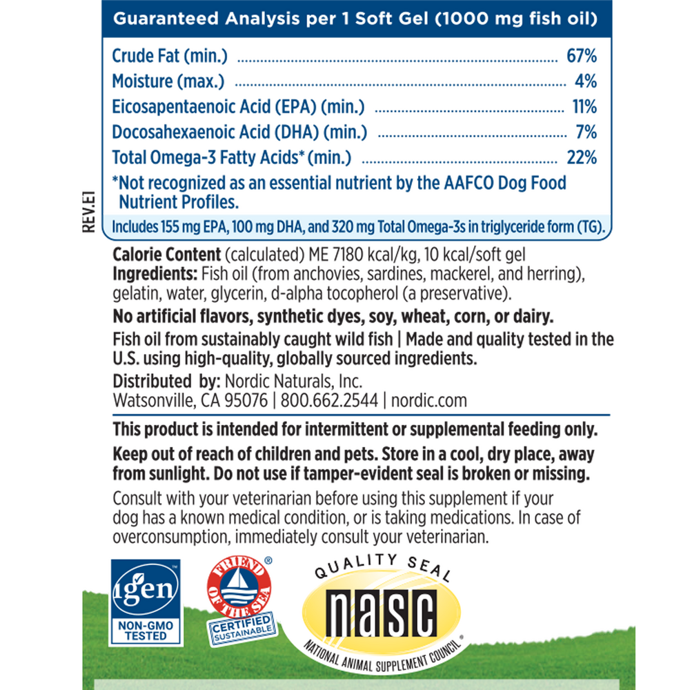 Omega-3 Pet Soft Gels Supplement Facts Label