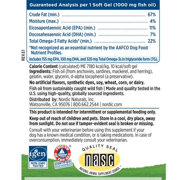Omega-3 Pet Soft Gels Supplement Facts Label