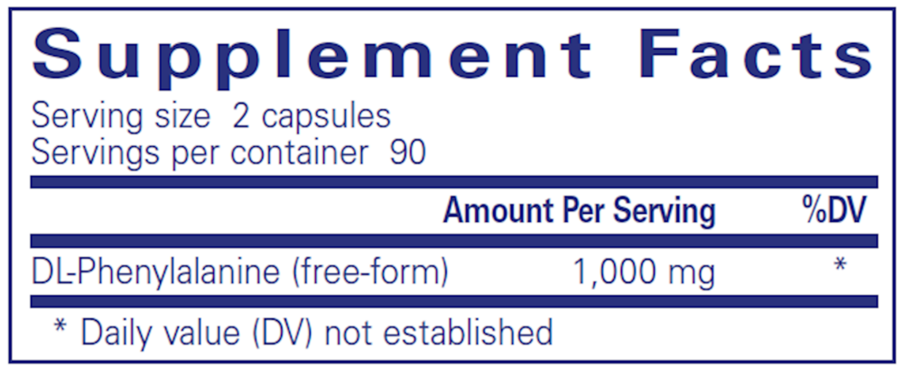 DL-Phenylalanine 90 Count Supplement Facts Label