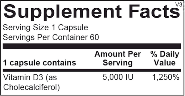 Vitamin D 5,000 IU Supplement Facts Label