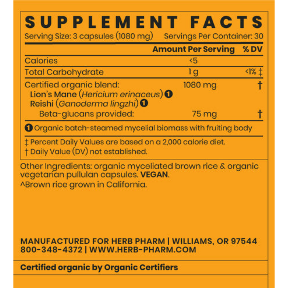 Lion's Mane Blend with Reishi Supplement Facts Label