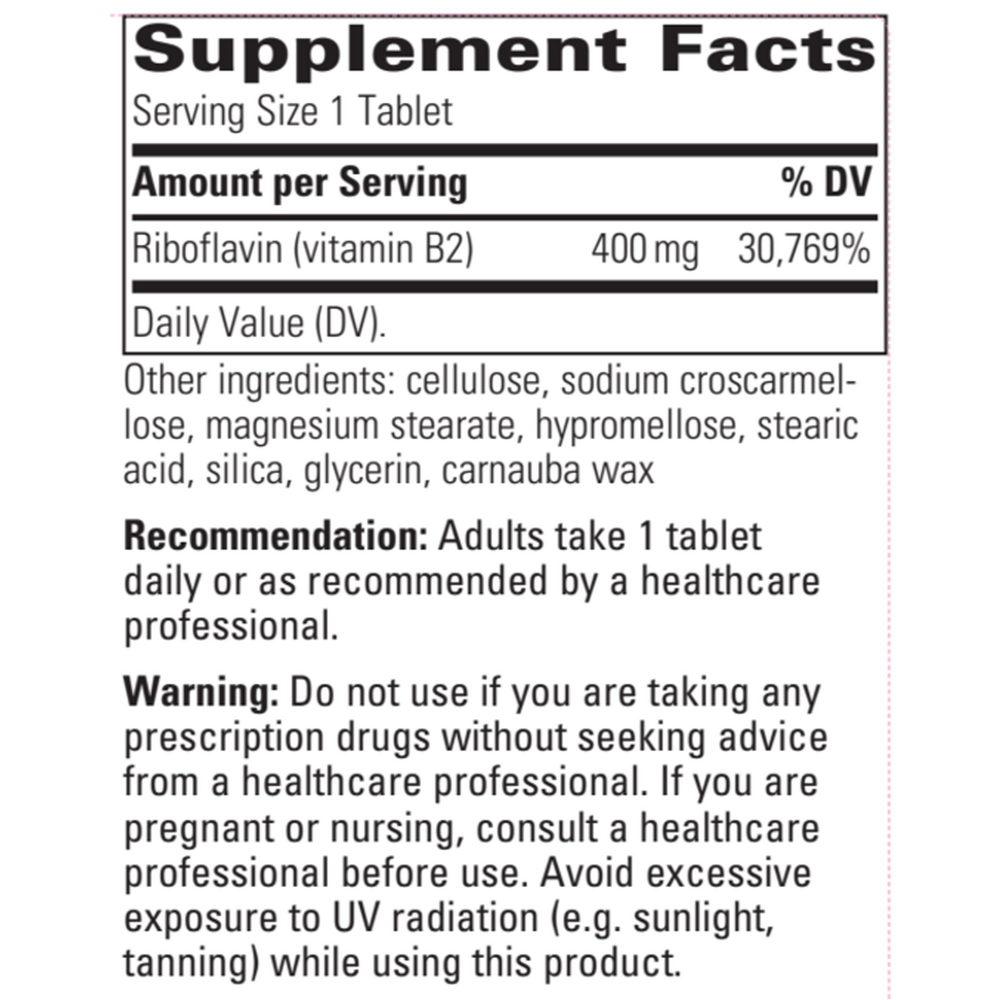 Riboflavin Supplement Facts Label