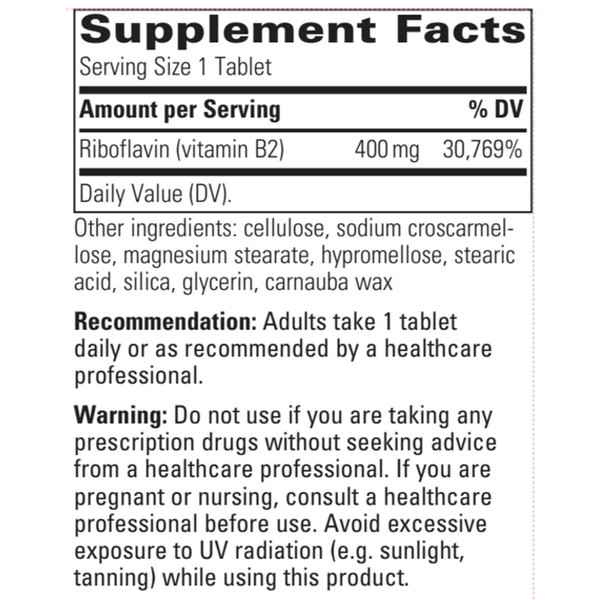 Riboflavin Supplement Facts Label