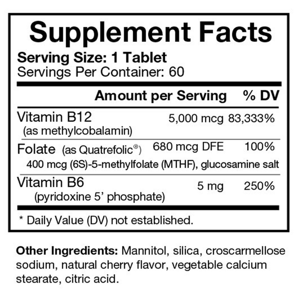 Methyl B12 Plus 5000 mcg Supplement Facts Label