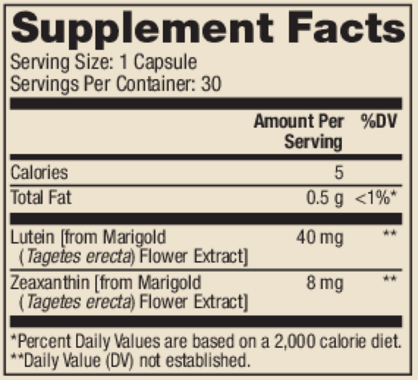 Lutein with Zeaxathin Supplement Facts Label