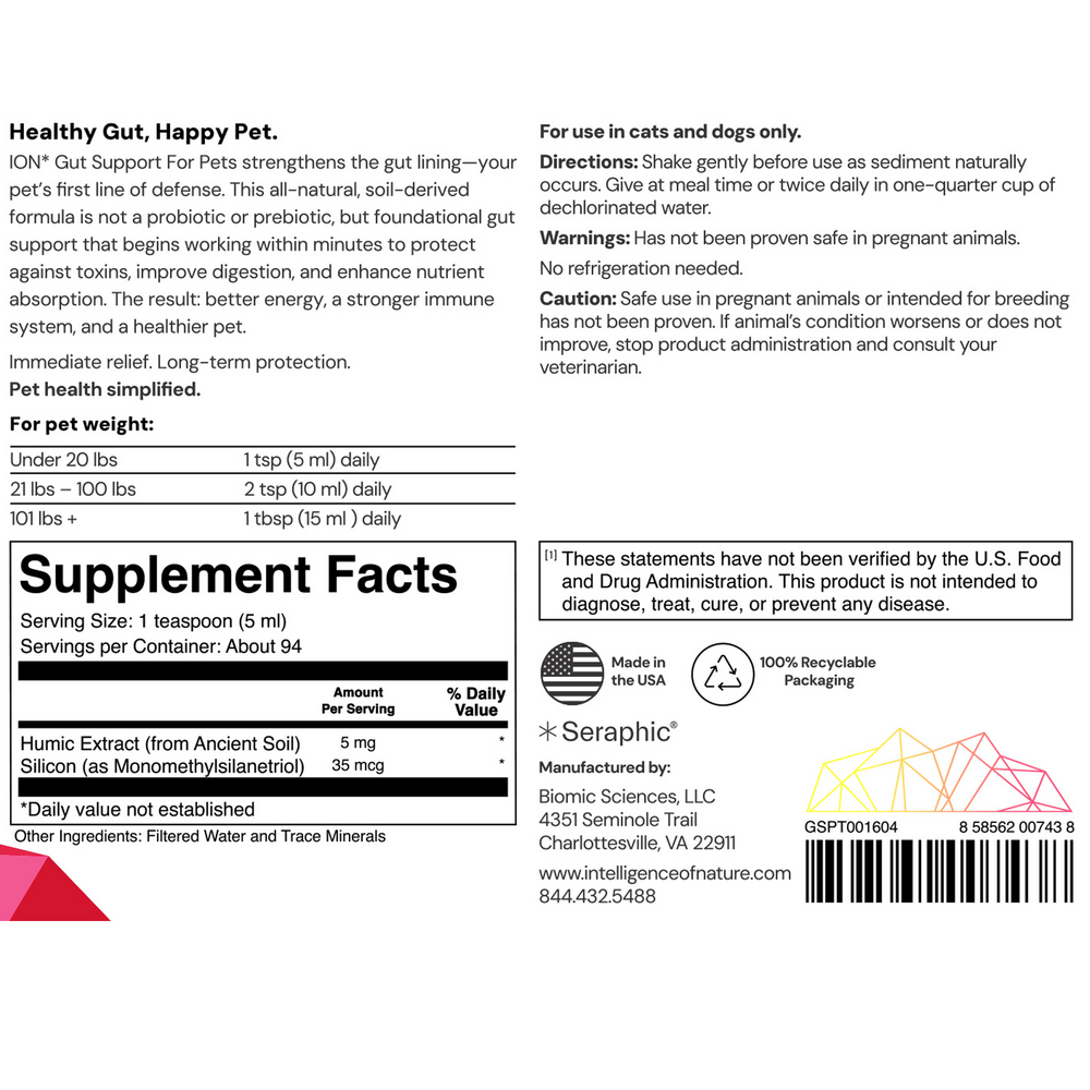 ION* Gut Support For Pets Supplement Facts Label