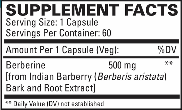 Berberine 500 mg Supplement Facts Label