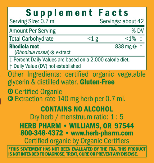 Rhodiola Glycerite Supplement Facts Label