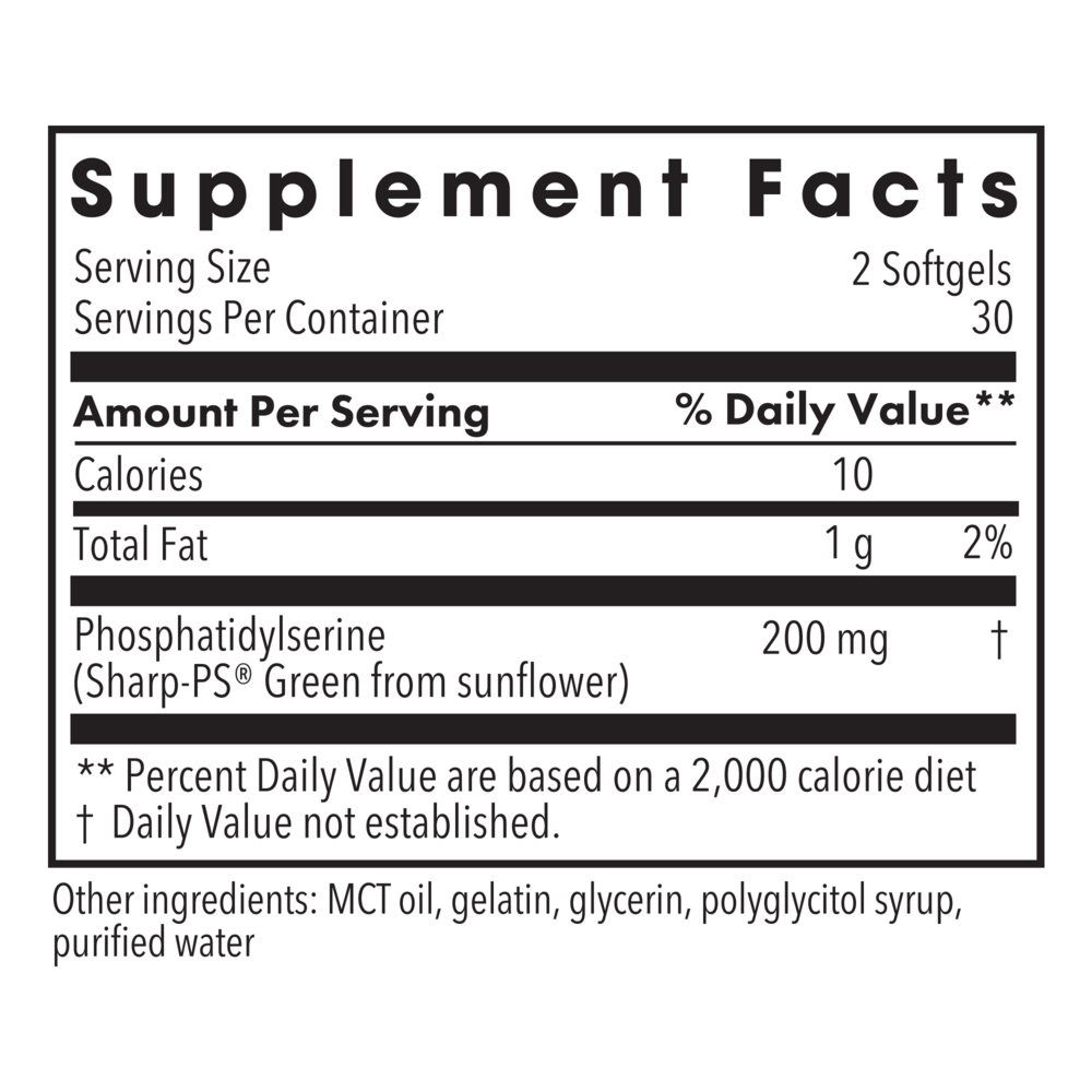 PS-100 100 mg Supplement Facts Label