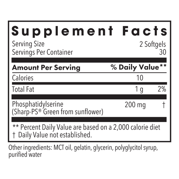 PS-100 100 mg Supplement Facts Label
