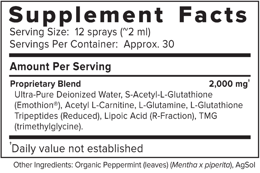 ACG Glutathione Extra Strength Supplement Facts Label