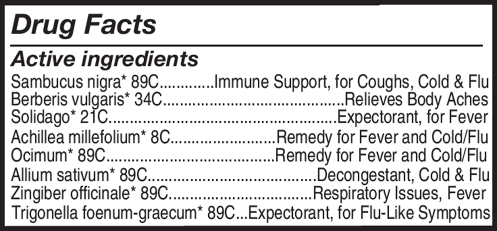 Cold & Flu Maximum Strength Org Supplement Facts Label