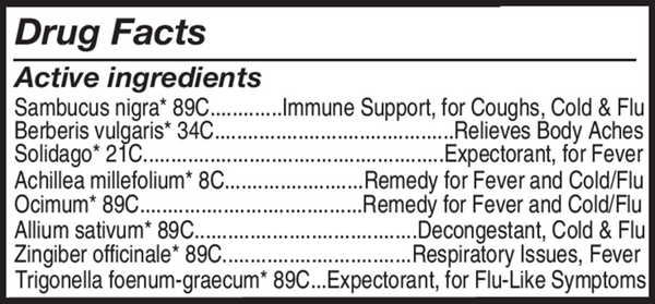 Cold & Flu Maximum Strength Org Supplement Facts Label