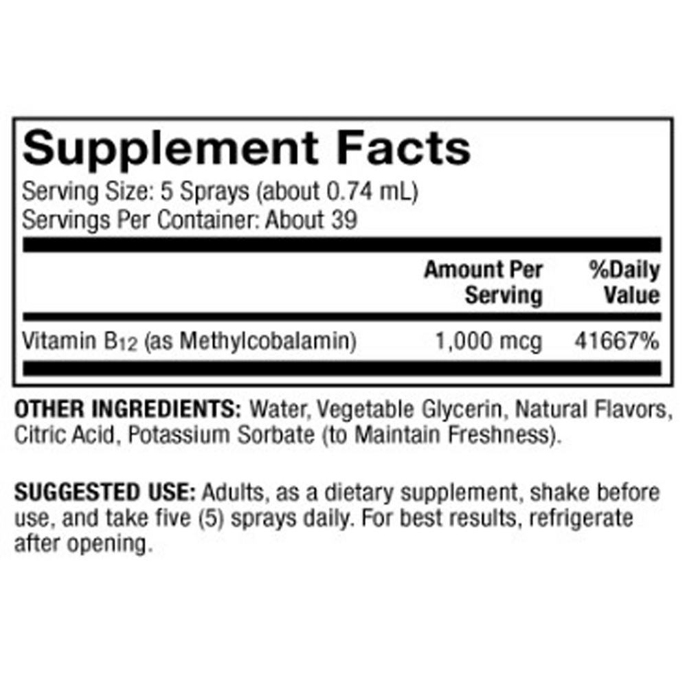 Vitamin B-12 Energy Booster Supplement Facts Label