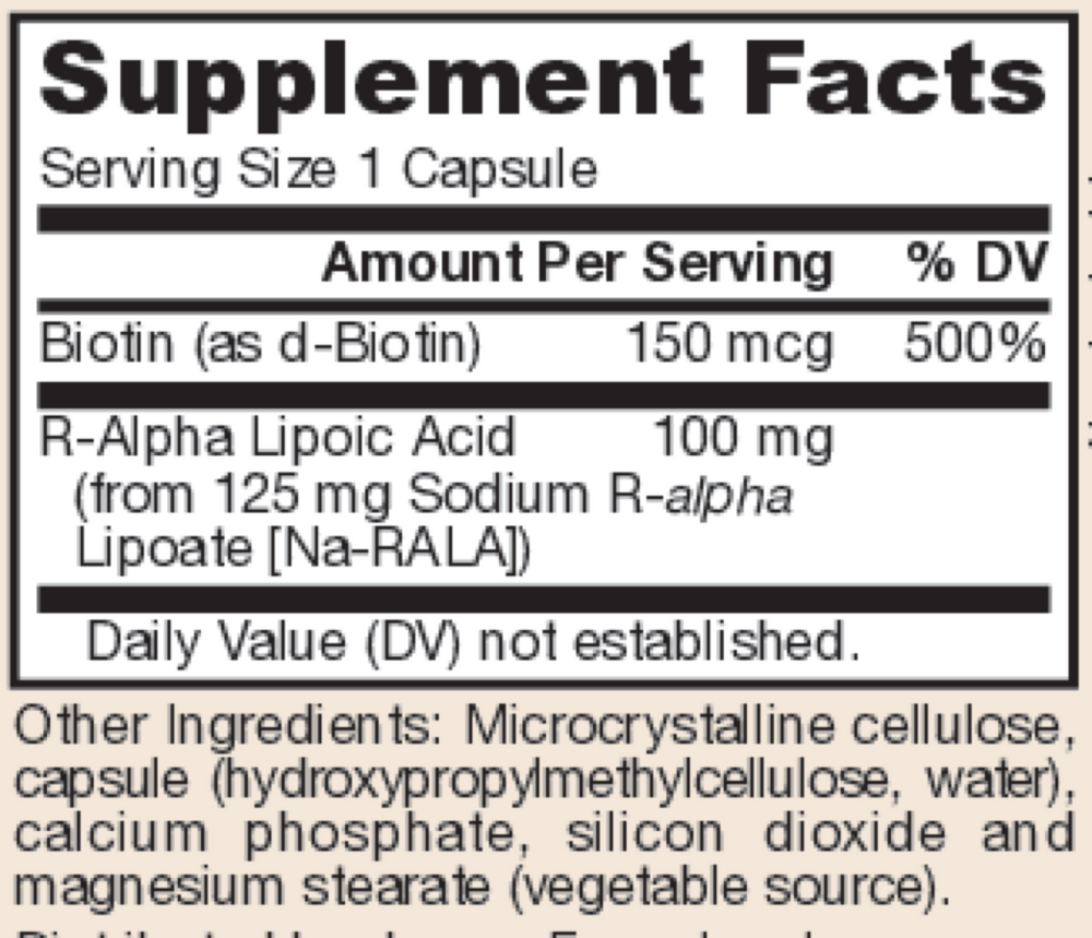 R-Alpha Lipoic Acid Supplement Facts Label