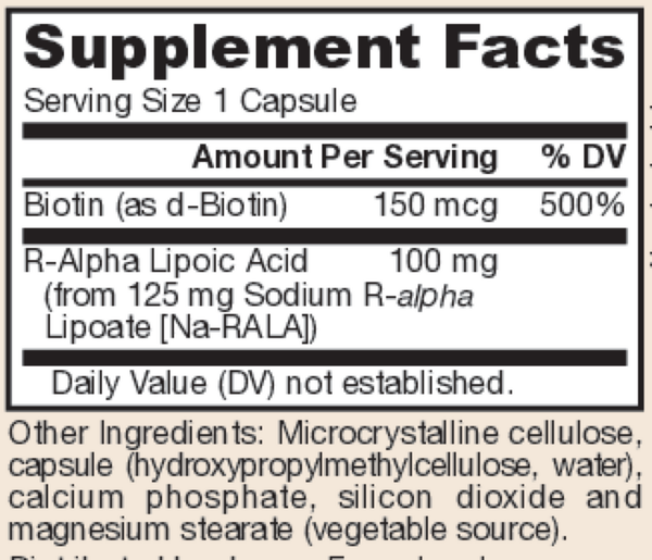R-Alpha Lipoic Acid Supplement Facts Label