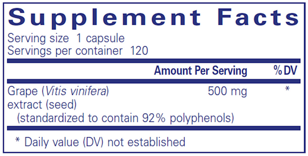 Grape Pip 500 Mg. Supplement Facts Label