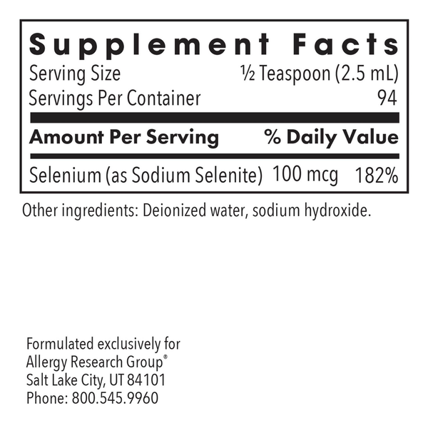 Selenium Solution Supplement Facts Label