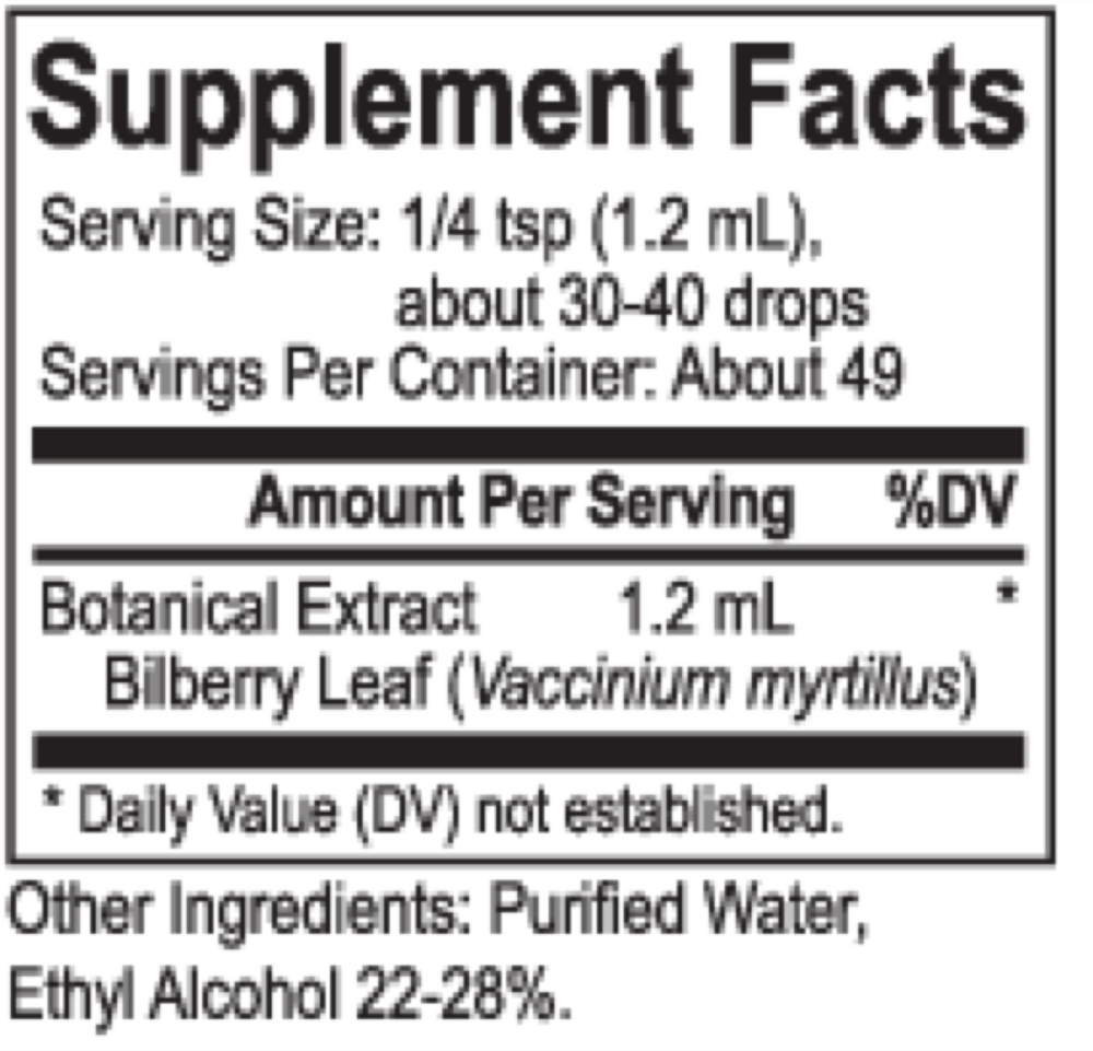 Core Bilberry Supplement Facts Label