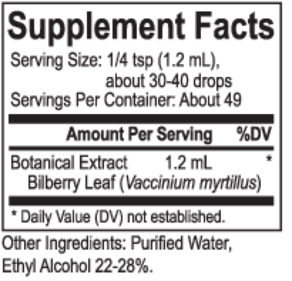 Core Bilberry Supplement Facts Label