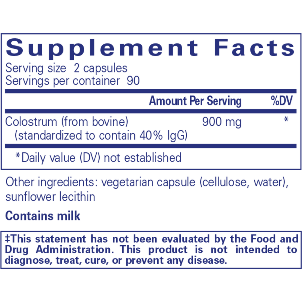 Colostrum [40% IgG] 90ct Supplement Facts Label
