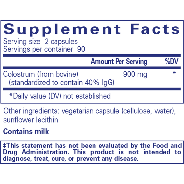 Colostrum [40% IgG] 90ct Supplement Facts Label