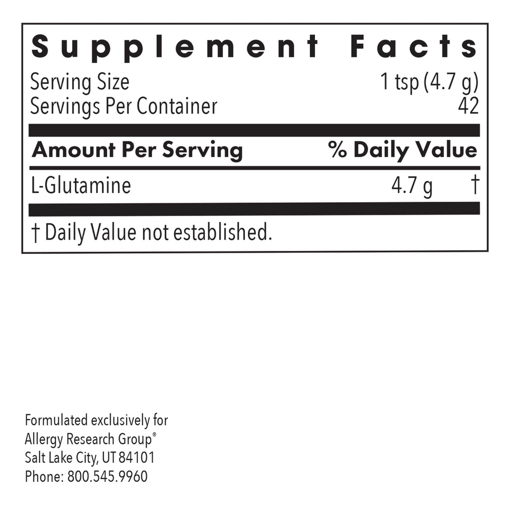 L-Glutamine Powder Supplement Facts Label