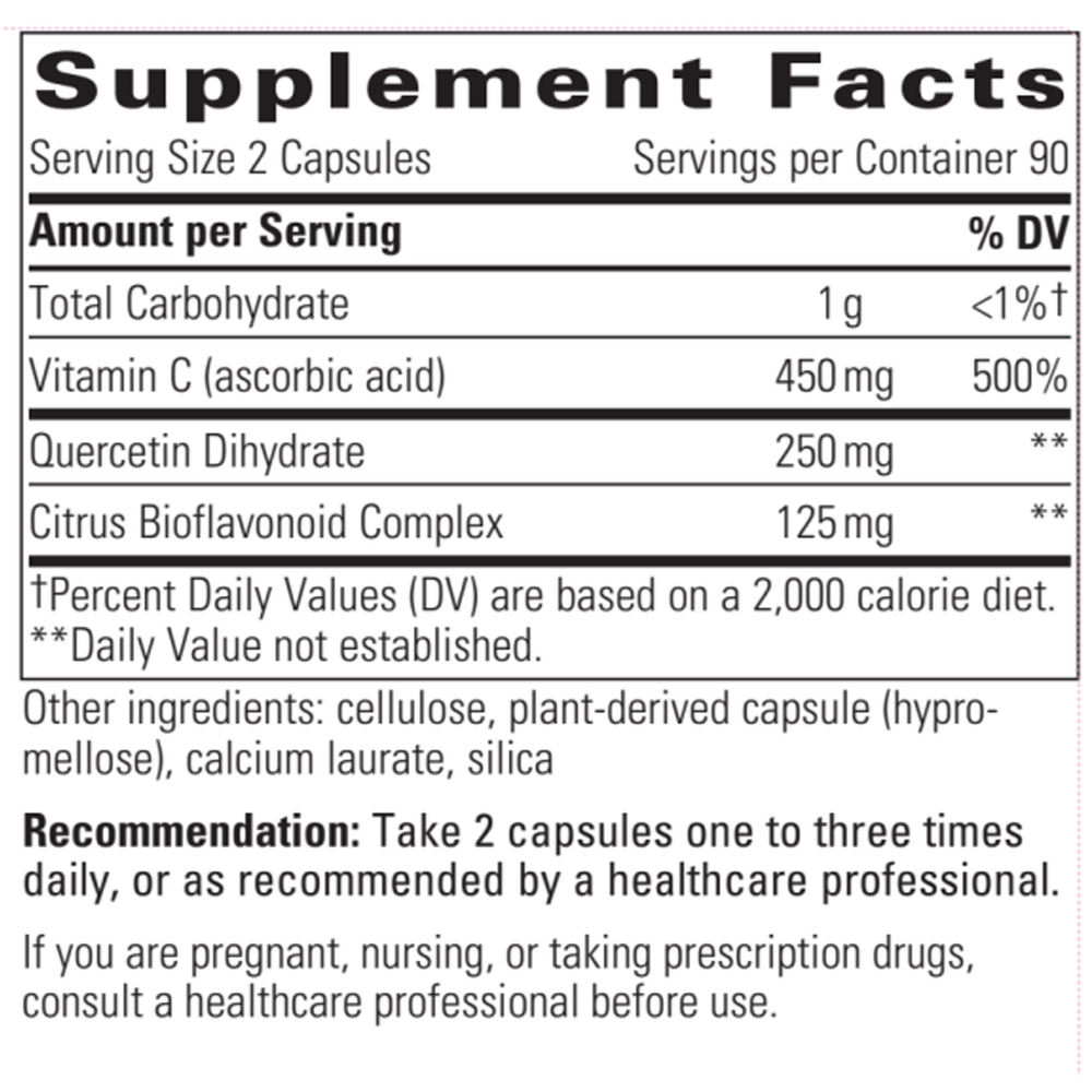 Vitamin C With Quercetin Supplement Facts Label