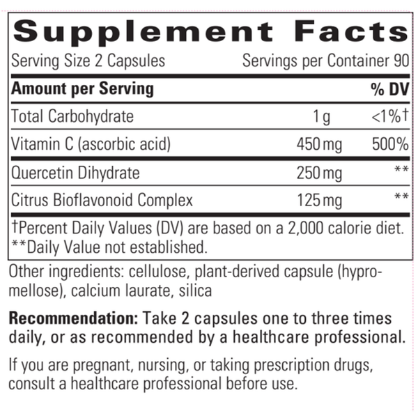 Vitamin C With Quercetin Supplement Facts Label