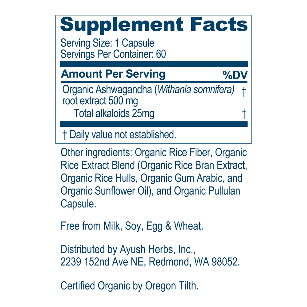 Ashwagandha Supplement Facts Label