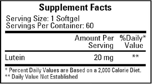Lutein 20 mg Supplement Facts Label