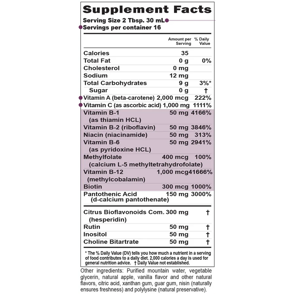 B Complete Supplement Facts Label
