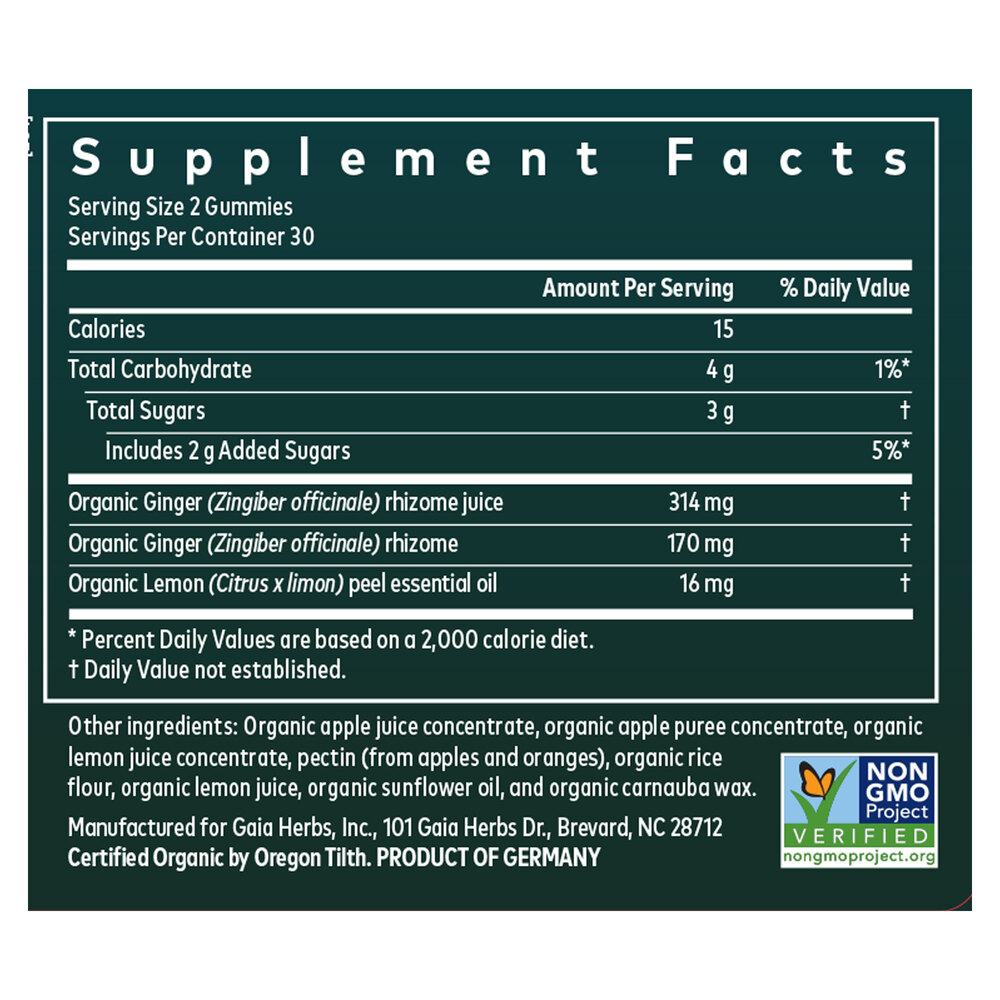 Nausea Gummies Supplement Facts Label