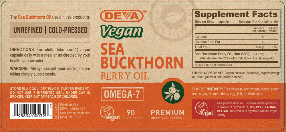 Vegan Sea Buckthorn Oil Supplement Facts Label