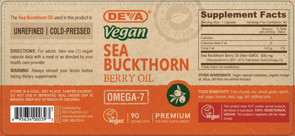 Vegan Sea Buckthorn Oil Supplement Facts Label