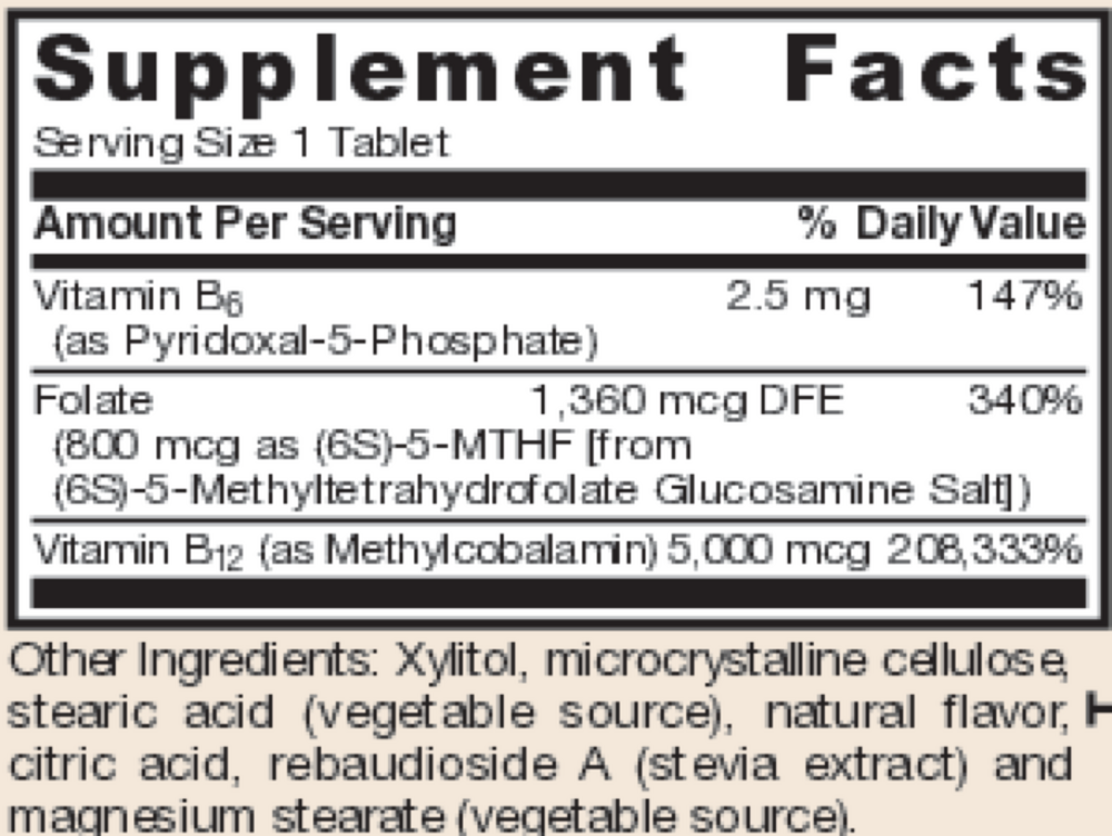 Methyl B-12 Methyl Folate Cherry Supplement Facts Label