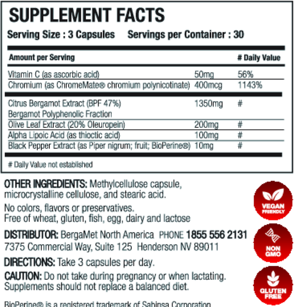 BergaMet Pro+ Supplement Facts Label