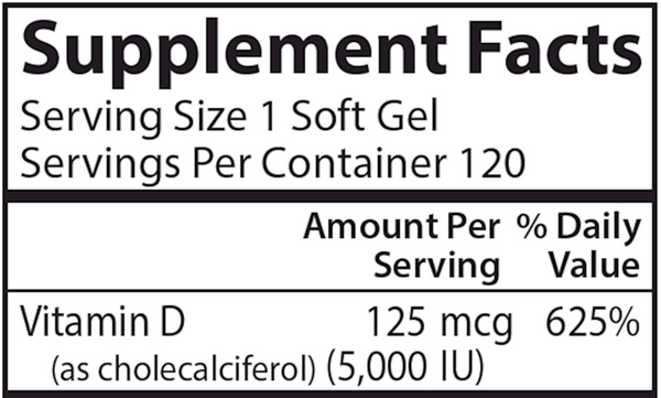 Vitamin D3 5000 IU Supplement Facts Label