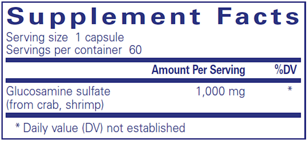 Glucosamine Sulfate 1,000 Mg. 60 Count Supplement Facts Label
