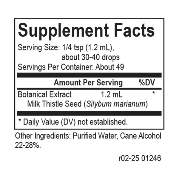 Core Milk Thistle Supplement Facts Label