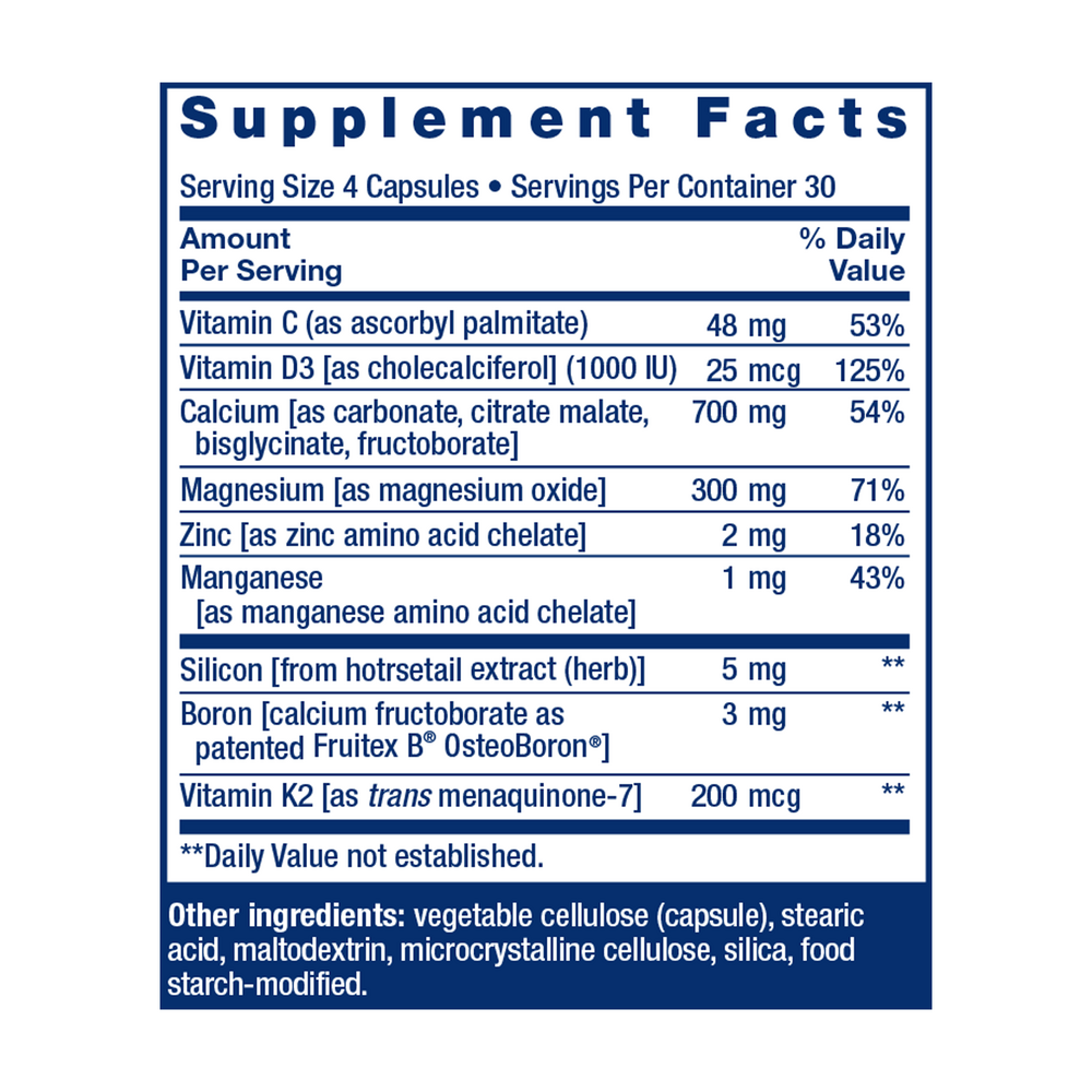 Bone Restore with Vitamin K2 Supplement Facts Label