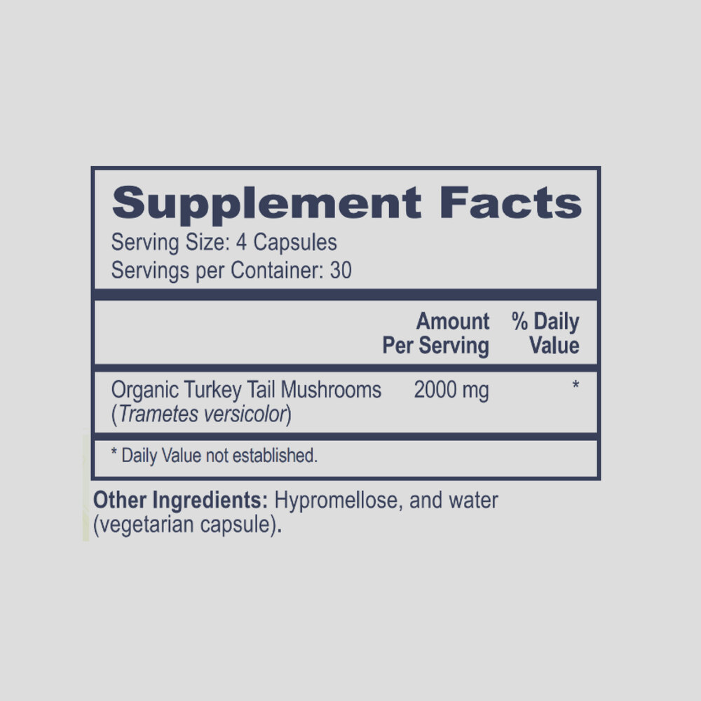 Turkey Tail Mushrooms Supplement Facts Label