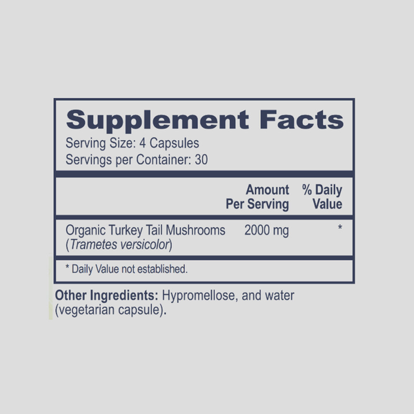 Turkey Tail Mushrooms Supplement Facts Label