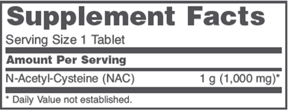 NAC 1,000 mg Supplement Facts Label