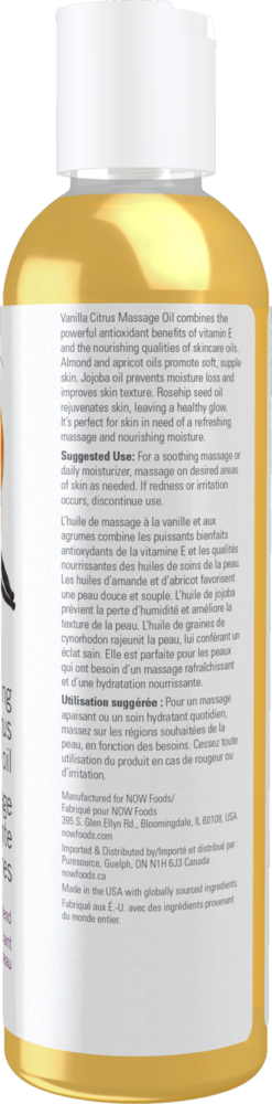 Vanilla Citrus Massage Oil Supplement Facts Label