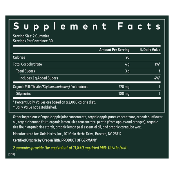 Milk Thistle Gummies Supplement Facts Label