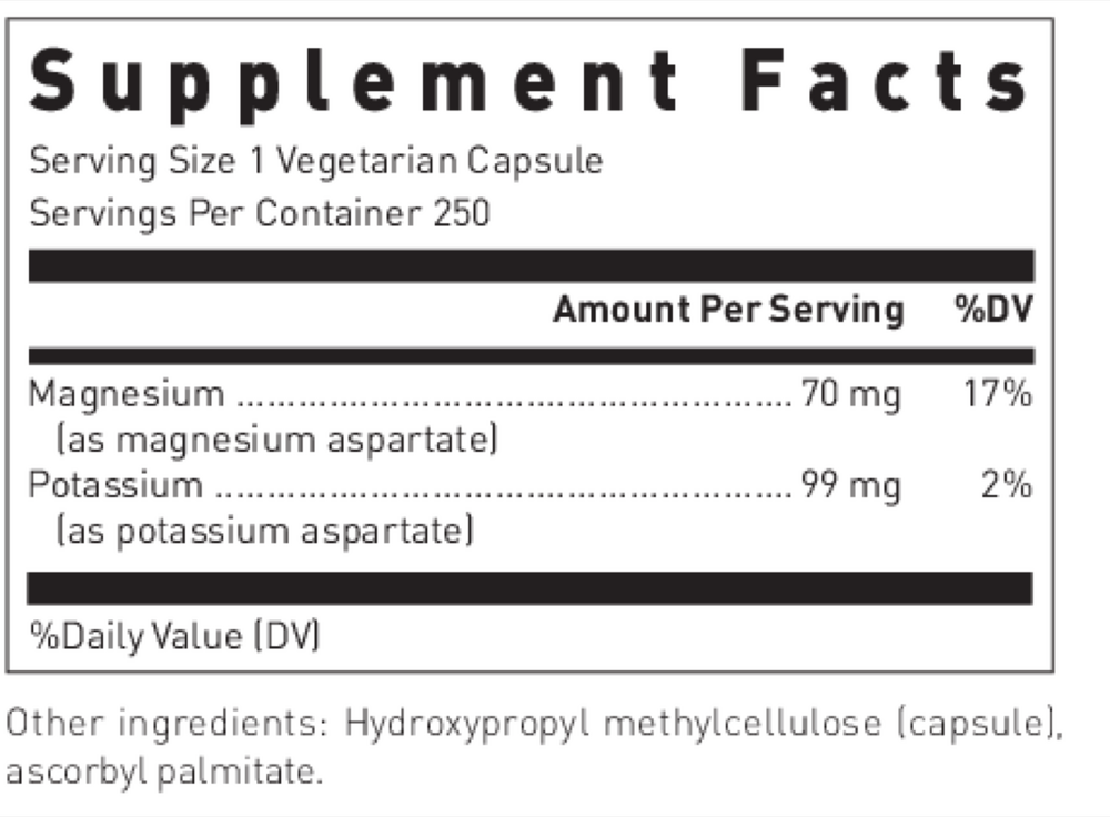 Magnesium / Potassium Aspartate Supplement Facts Label