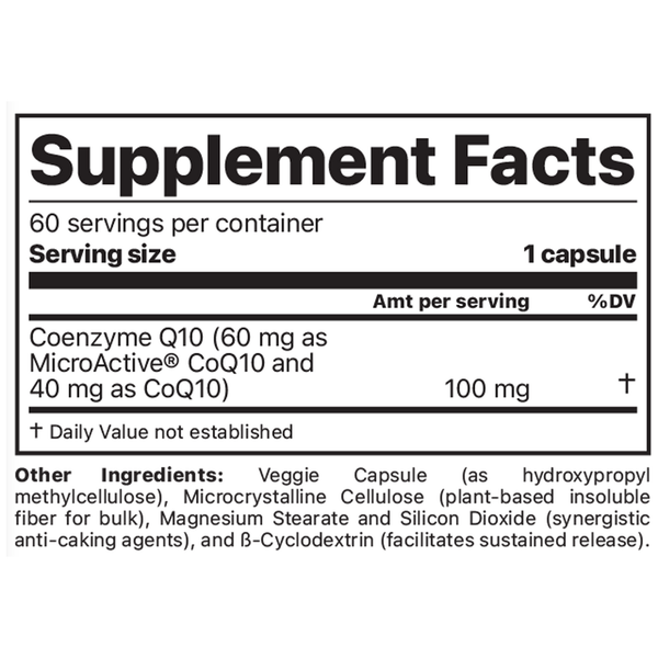 CoQ10 w/SRT Supplement Facts Label
