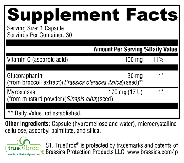 OncoPLEX™ Plus Myrosinase Supplement Facts Label