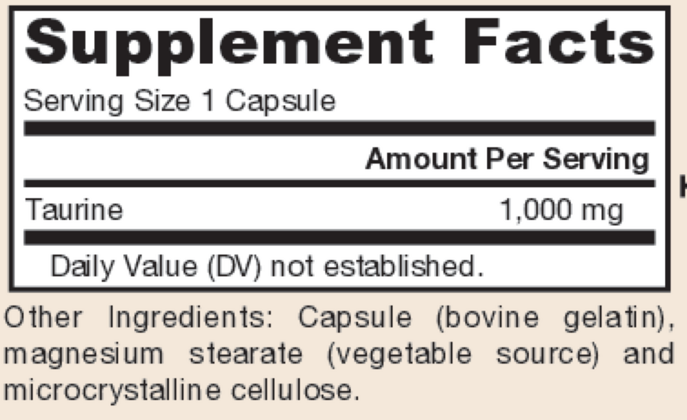 Taurine 1000 mg Supplement Facts Label